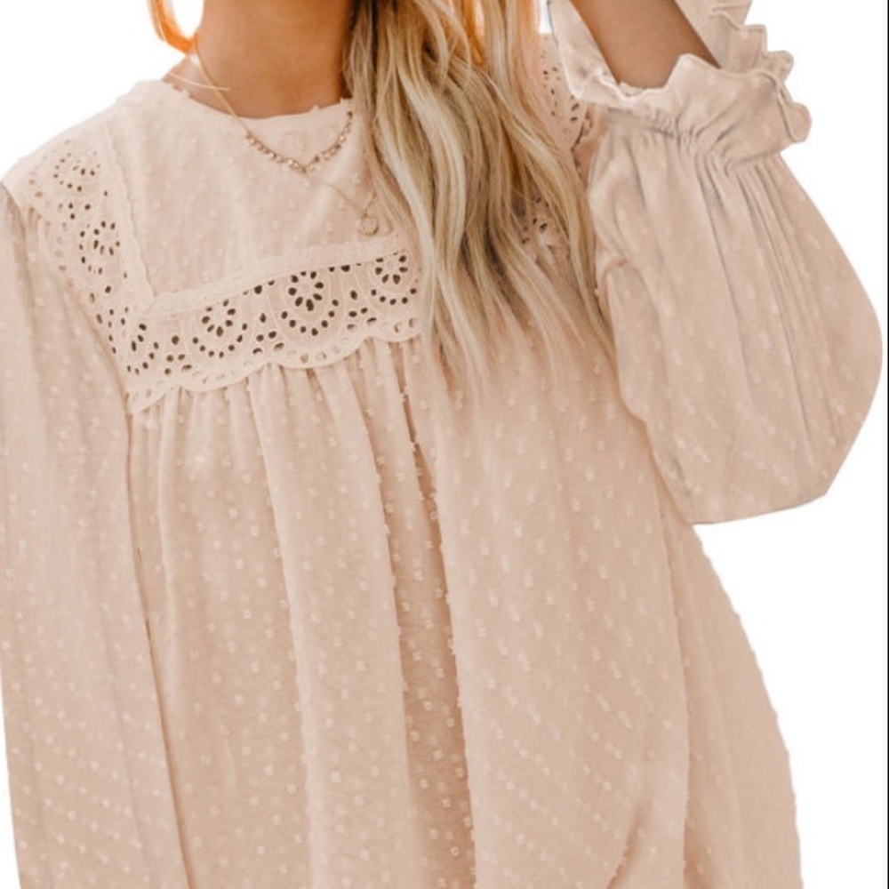 🆕 Vintage Inspired Soft Apricot Swiss Dot Camilla Blouse